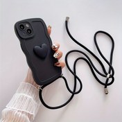 Resim 1 adet Düz Renk Sevimli 3D Aşk Dalgası Boyun Askılı Cep Telefonu Kılıfı Apple 11 12 13promax için Uygun iPhone14plus 15 pro max Tarzı iPhone14plus 15 pro max için Uygun, Pratik Anti-Düşme Koruyucu Kılıf 7G 7P 8P XS XR 