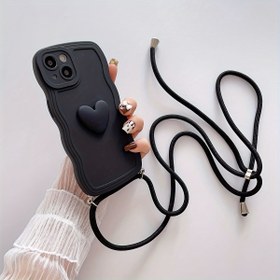 Resim 1 adet Düz Renk Sevimli 3D Aşk Dalgası Boyun Askılı Cep Telefonu Kılıfı Apple 11 12 13promax için Uygun iPhone14plus 15 pro max Tarzı iPhone14plus 15 pro max için Uygun, Pratik Anti-Düşme Koruyucu Kılıf 7G 7P 8P XS XR 