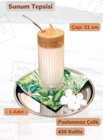 Resim Sunum Tepsisi 31 Cm Paslanmaz Çelik Servis Tepsisi Gri 