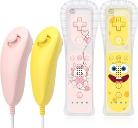 Resim YKASEK Wii Remote with Nunchuck, Wii Controller 2 Pack with 2 Nunchuck Compatible for Wii/Wii U, Yellow and Pink. 