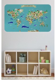 Resim Eğitici Dünya Haritası Dünya Atlası Çocuk Ve Bebek Odası Duvar Sticker -60x105-3829 Renkli 