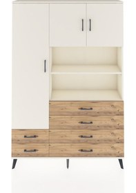 Resim Arges Dolap 8 Raflı 6 Çekmeceli 3 Kapaklı 132x30x195 Aytaşı-aytaşı/çam Aytası/atlas Çam 