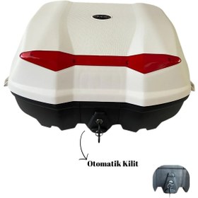 Resim TİEN MOTOR Tien 52 Litre Motosiklet Çantası - Beyaz - Otomatik Kilit (SIRT DAYAMA PEDİ DAHİL) 