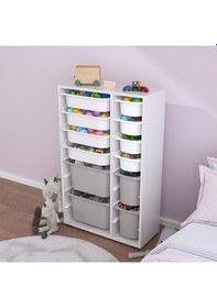 Resim Rine 12 Sepetli Çok Amaçlı Oyuncak Dolabı Gri Beyaz Beyaz - Gri 