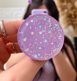 Resim Mor - Gri Hologram Simli Yuvarlak Telefon Tutucu PopSocket 