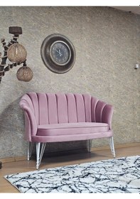 Resim Zafir İkili İstiridye Beyaz Boyalı Telli Ayak Çay Seti Koltuk Tekli Berjer , İkili Berjer Koltuk Pembe 