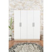 Resim Aeka AE-1059 Milano Beyaz/sonomo 4 Kapaklı Gardırop 11 Raflı 2 Askılıklı 