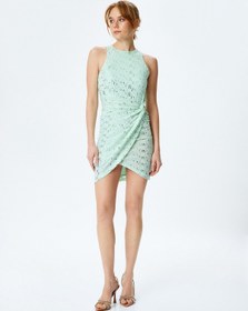 Resim Koton Simli Halter Yaka Kolsuz Bodycon Mini Elbise Yeşil 5sak80041fk Yeşil 