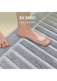 Resim Line Gri Doğal Pamuklu 2'li Banyo Halısı Paspası Seti Makinede Yıkanabilir Klozet Takımı Gri 