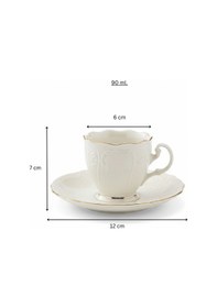 Resim Amara Kabartma Vintage Yaldızlı Model 6 Kişilik Porselen Krem Kahve Fincan Takımı 90 Ml. Krem - Altın 