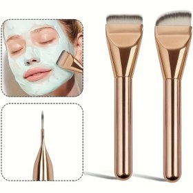 Resim 2 Adet Fondöten Fırçası, Maske Fırçası, Düz ve Açılı Makyaj Fırçaları, Yumuşak Lifli Seyahat İçin Taşınabilir Makyaj Araçları, Makyaj Tutkunları ve Yeni Başlayanlar için Uygun, Kadınlara Hediye 