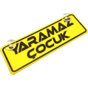 Resim Yaramaz Çocuk Yazılı Sarı Dekor Plaka Vantuzlu Cam Süsü 