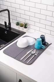 Resim Bulaşık Matı Süper Emici Bulaşık Kurutma Örtüsü 45X36Cm Katlanabilir Bulaşık Matı Antrasit Gri 35 X 45 