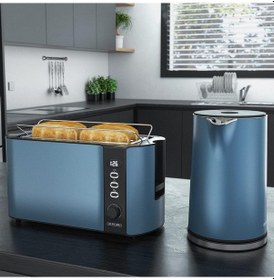 Resim 2 Li Set 1.5l Paslanmaz Çelik Kettle & 4 Dilimli Mavi Tost Makinesi Led Ekranlı 
