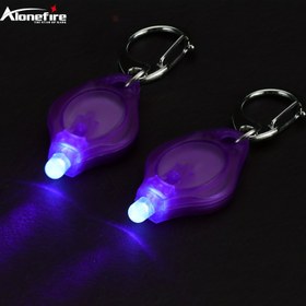 Resim Alonefire F6 UV 365-370 / 395-400nm Ultraviyole Anahtarlık ışık LED El feneri Kilit tutucu Mini Mor Anahtarlık lambası Para Cevheri için Giysi Yiyecek Akrep Floresan madde Dedektörü Evcil Lekeler Kedi tinea Sızıntı Görünmez mürekkep İşaretleyici UV Kontrol Lambası 