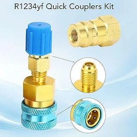 Resim TKSE R1234YF Hızlı Bağlantı Elemanları Kiti Pirinç R1234YF to R134A Araç Klima AC Şarj Için Hızlı Bağlantı Adaptörü 