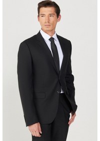 Resim AC&Co / Altınyıldız Classics Erkek Sıyah Slim Fit Dar Kesim Düz Siyah 8 Drop Su Geçirmez Nano Takım Elbise Siyah 