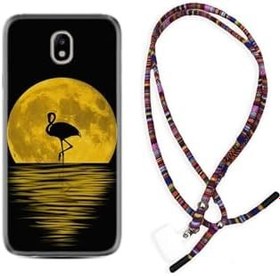 Resim kilifland Samsung Galaxy J7 Pro ile Uyumlu Kılıf Rasta Ipli Boyun Askılı Desenli Silikon Ay Ve Flamingo 1775 
