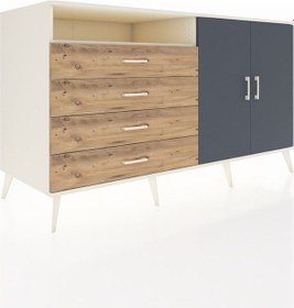 Resim Kronos Konsol 3 Raflı 4 Çekmeceli 2 Kapaklı 176x59x99 Aytaşı-antr Aytaşı-antrasit/çam 