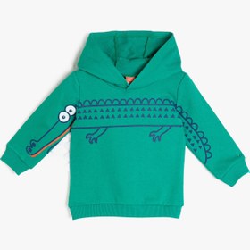 Resim Erkek Bebek Pamuklu Kapüşonlu Uzun Kollu Baskılı Sweatshirt 