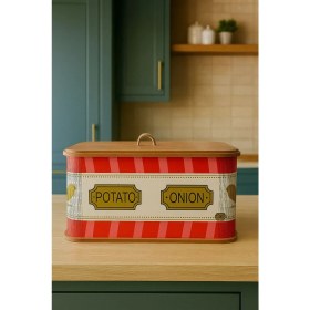 Resim AC Amisos 2 Bölmeli Kuş Desenli Ahşap Patates Soğan Sebze Saklama Sepeti Patates Soğanlık Lüx Sebzelik Kova 