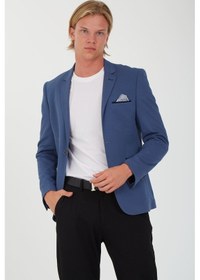 Resim Sposo G-193 Dar Kalıp Örme Kumaş İndigo Erkek Blazer Ceket İndigo 
