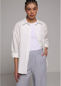 Resim Colin's Colins Boyfriend Fit Shirt Neck Düz Kadın Beyaz Uzun Kol Gömlek Cl1078739 Q1.v2 Wht 
