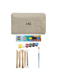 Resim Beyaz Seramik Hamuru 3 Kg Kil Ebeşuar Seti 6x15 Ml Guaj Boya Seti 