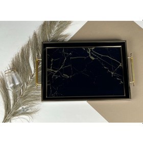 Resim Doremcy Servis Sunum Tepsisi Ikramlık Gold Büyük Lüks Organizer 