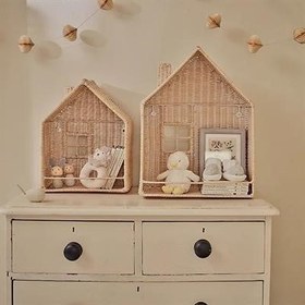 Resim Ev Şeklinde Rattan Kitap Rafı 