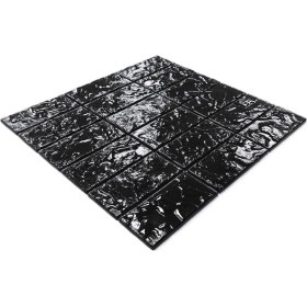 Resim MozaiKristaL Mutfak Tezgah Arası, Banyo, Havuz, Sauna, Spa ve Yaşam Alanlarının Tüm Yüzeyleri Için Kaya Deseni Yüzeyli, 30X30 cm Fileli Siyah Kristal Cam Mozaik. ( 1 m2 fiyatıdır ) 