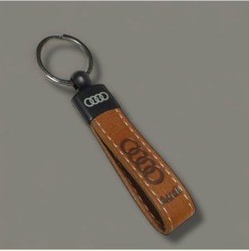 Resim Audi Yazılı Ve Logolu Anahtarlık Kahverengi Termo Deri 