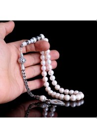 Resim Tesbihsepetim Gümüş Püsküllü Ayyıldız Mineli Model 10 MM Nakkaş İmameli İnci Tesbih 