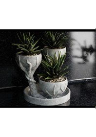 Resim 3d Üçlü Hand Of Tree Mermer Desenli Plastik Vazo Mermer Desen 