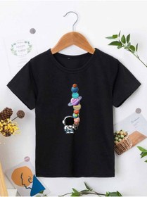 Resim VASK Ünisex Rahat Kalıp Pamuklu Baskılı Siyah Çocuk T-shirt 