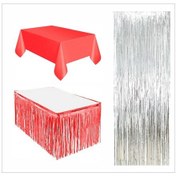 Resim Kırmızı Masa Örtüsü, Kırmızı Masa Eteği, Gümüş Arka Fon Tüm Yaşlar 