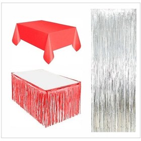 Resim Kırmızı Masa Örtüsü, Kırmızı Masa Eteği, Gümüş Arka Fon Tüm Yaşlar 