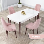 Resim Canisa Concept Lia Serisi, 80 x 132 cm Açılabilir Mutfak Masa Takımı, Beyaz Masa Ceviz Ayak 4 Sandalye 