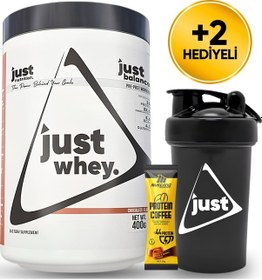 Resim Just Nutrition Whey Protein Tozu + Karbonhidrat 400 Gr 8 Servis Çikolata + Shaker + Protein Kahve Çikolata Aromalı 