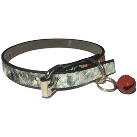 Resim Renkli Desenli Derili 1 CM Metal Kilit Tokalı Zilli Kedi Tasması 