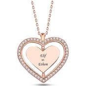 Resim Pigado İsme Kişiye Özel 925 Ayar Gümüş Rose Beyaz Taşlı Dönen Kalp Kolye 