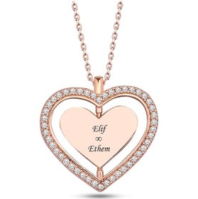 Resim Pigado İsme Kişiye Özel 925 Ayar Gümüş Rose Beyaz Taşlı Dönen Kalp Kolye 