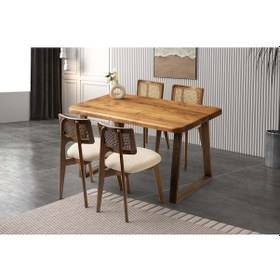 Resim Mobilgen Ceviz 4 Adet Kuzey Sandalye Ahşap Masa Takımı 
