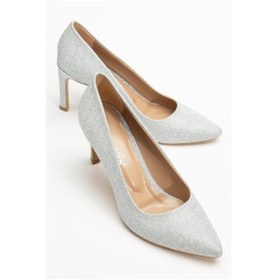 Resim Kadın İnce Topuklu Stiletto Gümüş Parlak Malzeme Aynalı Jurdan-3775 GUMUS 