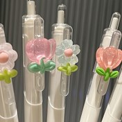 Resim 3'lü Lale Çiçeği Jel Rulo Kalemler, Orta 0.5mm, Hızlı Kuruyan Plastik Yazı Kalemleri, Okul ve Ofis Malzemeleri 