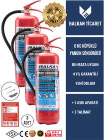 Resim Balkan Ticaret 3 Adet 6 Kg Tozlu Yangın Tüpü + askı aparatı ve talimat etiketi hediyeli - yangın anında güven verir 