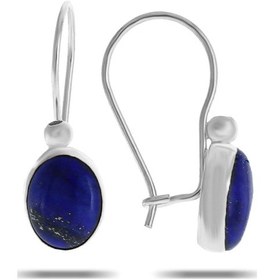 Resim Lapis Lazuli Taşlı Rodyumlu Gümüş Küpe 5538 