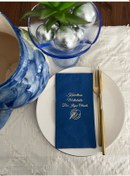 Resim Gold Yaldızlı Bodrum Mavisi Kahvaltının Mutlulukla Bir İlgisi Olmalı Peçete 16 Adet 