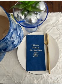 Resim Gold Yaldızlı Bodrum Mavisi Kahvaltının Mutlulukla Bir İlgisi Olmalı Peçete 16 Adet 