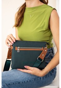 Resim Just Polo Just & Polo Kadın Çok Bölmeli Omuz Çantası Fermuarlı Ön Cepli Ve Logolu Geniş Askılı Crossbody 6036 Yeşil 